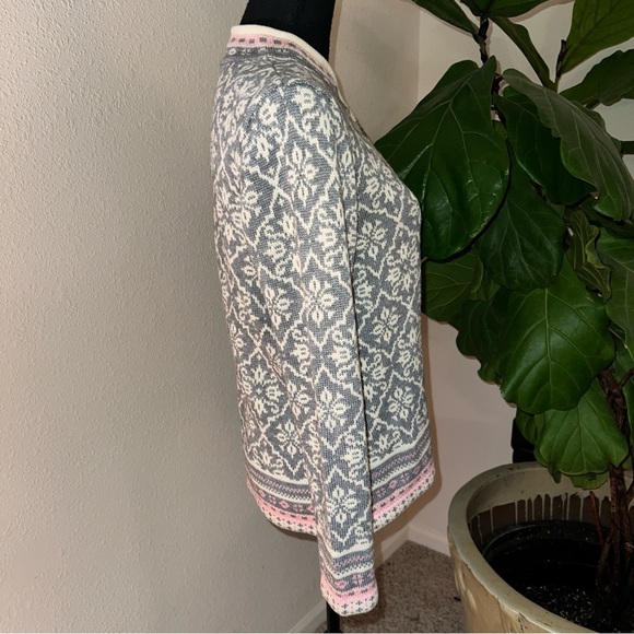 Appleseed’s Women’s Nordic Inspired Front Zip Cardigan Jumper Pink Cream Gray PM - Picture 8 of 16